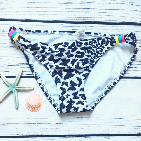 HOBIE Swim B&W Butterfly Animal Print Y2K Hipster Printed Bikini Bottom S - Picture 1 of 2